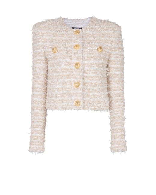 Balmain White Cropped Tweed Jacket
