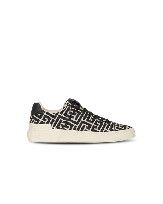 Balmain White Monogram Jacquard B-Court Sneakers for men