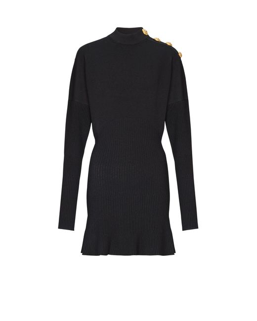 Balmain Black Short Flared Knit Dress