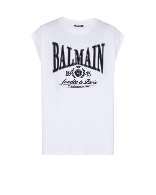 Balmain White Relaxed Printed Tank Top for men