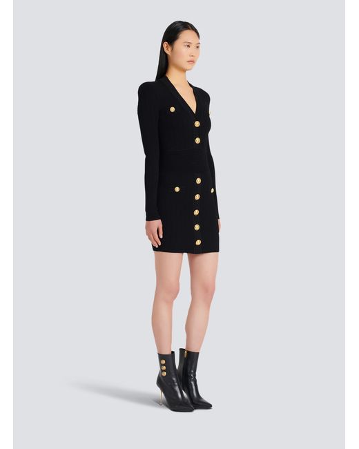 Balmain Black Short Knitted Dress With Buttons