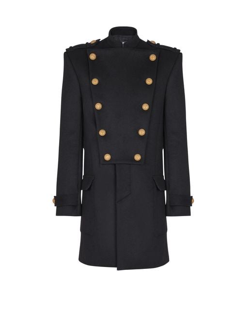 Balmain Black Wool And Cashmere Coat With Detachable Bib Front for men