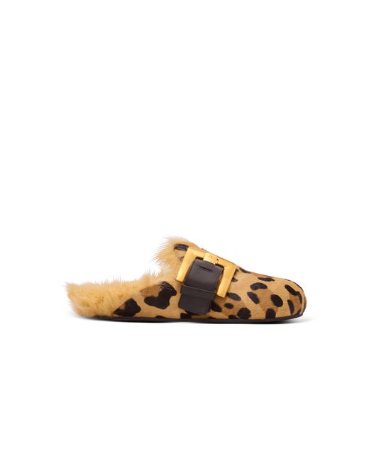 Balmain Metallic Anthem Leopard Print Ponyskin Leather And Faux Fur Mules