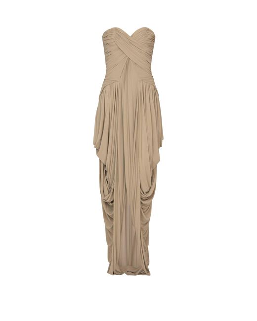 Balmain Natural Draped Strapless Jumpsuit