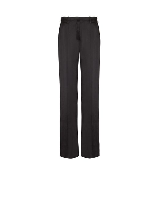 Balmain Black Straight-Leg Tailored Satin Trousers