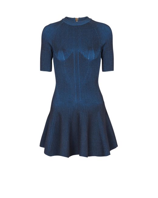 Balmain Blue Short Knitted A-Line Dress