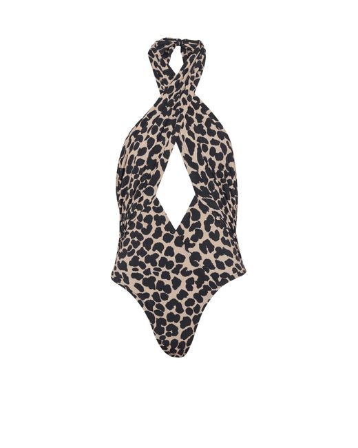 Balmain White One-Piece Leopard Pattern Swimsuit