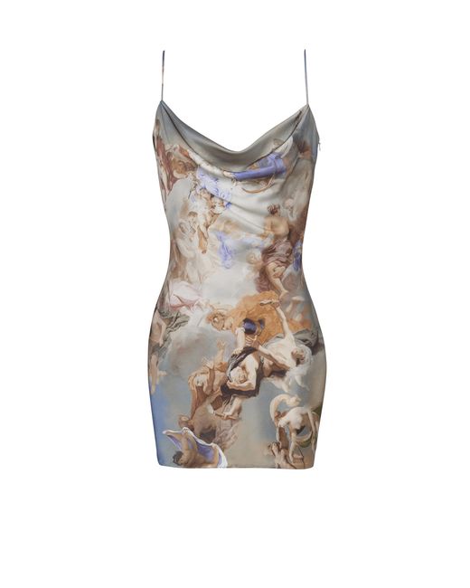 Balmain Multicolor Sky Printed Satin Babydoll Dress