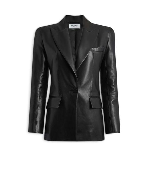 Balmain Black Structured-Shoulder Lambskin Jacket
