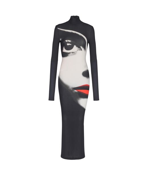 Balmain White Bodycon Long Dress With Face Print