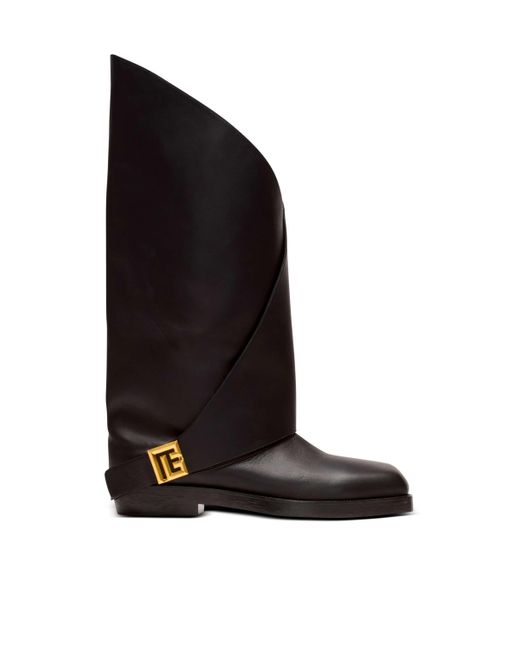 Balmain Black Twist Flat Leather Boots for men