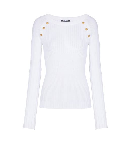 Balmain White Knit Top With Buttons