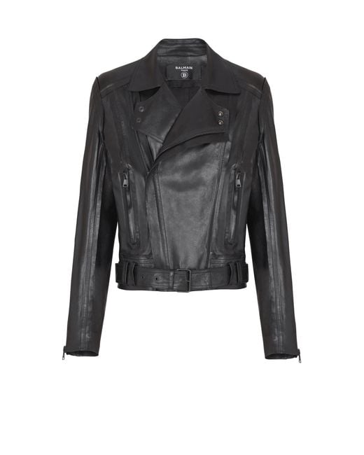 Balmain Black Lightweight Lambskin Leather Biker Jacket for men
