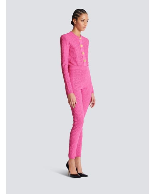 Balmain Pink Knit Leggings With Monogram