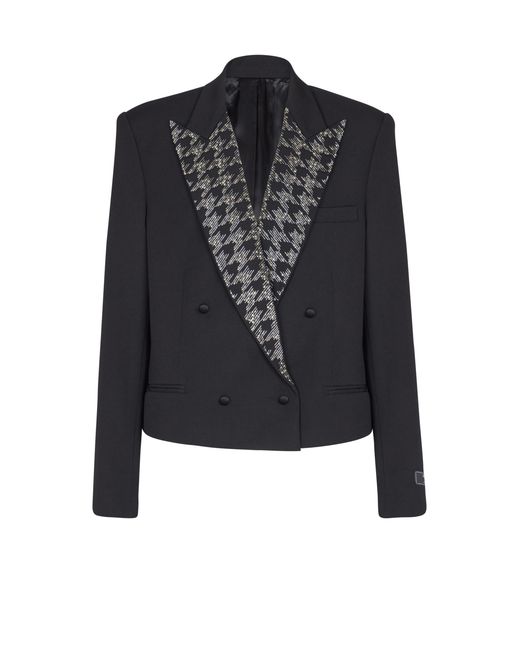 Balmain Black Grain De Poudre Jacket With Crystals for men
