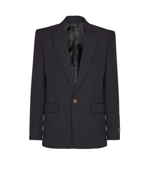 Balmain Blue Grain De Poudre Wool 1-Button Jacket for men