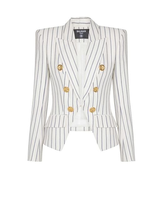 Balmain White 6-Button Pinstripe Jacket