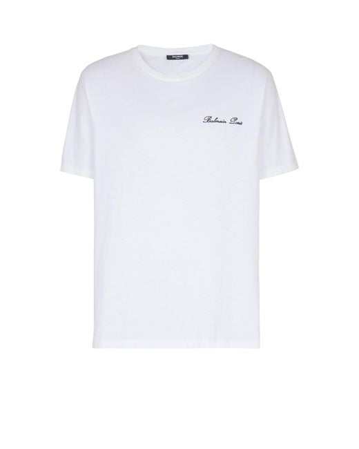 Balmain White Embroidered Signature T-Shirt for men