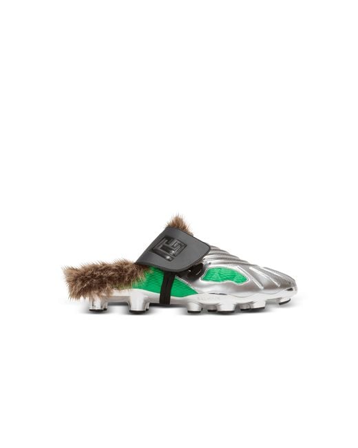 Balmain Green Half Time Faux Fur-Lined Mules With Technical Fabrics for men