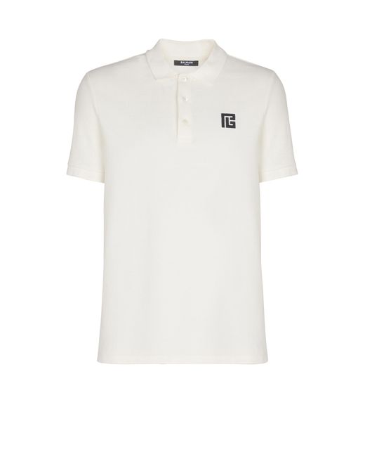 Balmain White Embroidered Cotton Polo for men