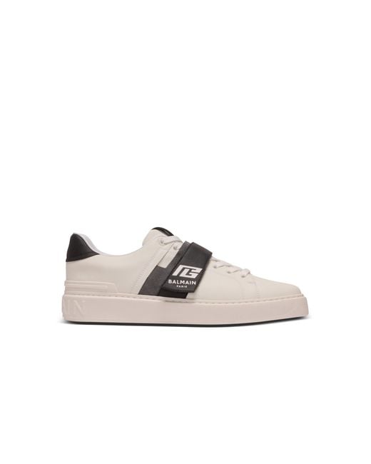 Balmain White Calfskin B-Court Trainers With Pb Tongue for men