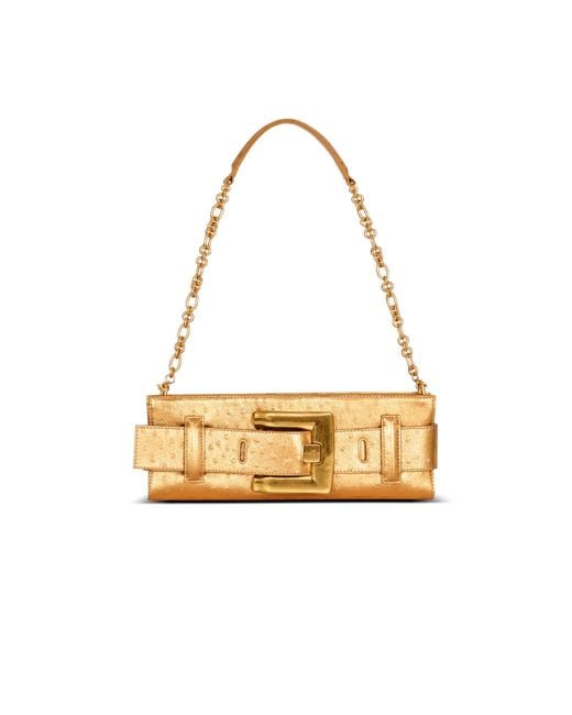 Balmain Metallic Anthem Laminated Leather Clutch