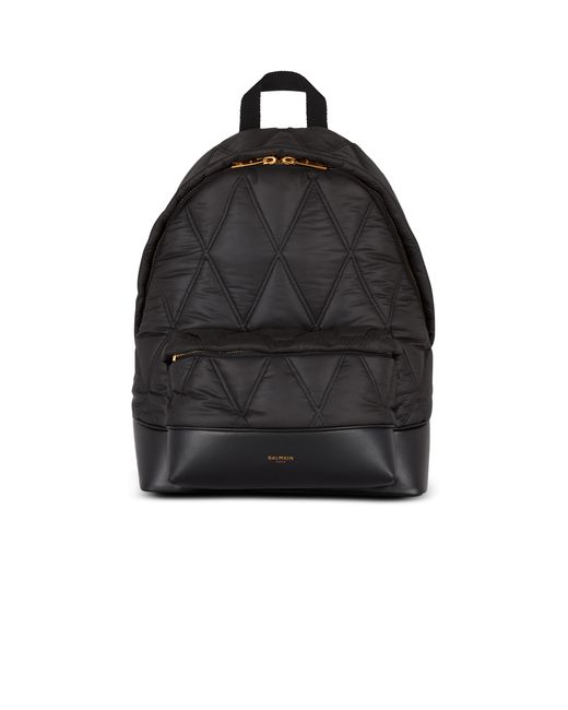 Balmain Black Quilted Nylon Backpack With Diamond Motif for men