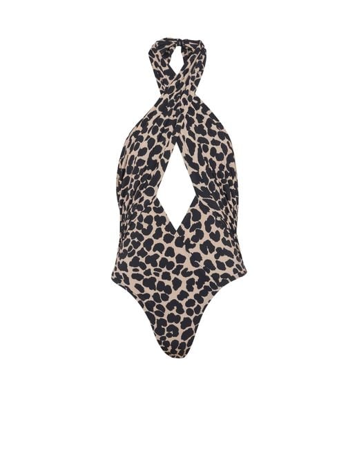 Balmain White One-Piece Leopard Pattern Swimsuit