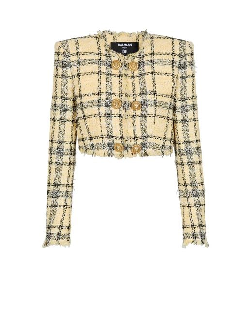 Balmain Yellow Checked Tweed Cropped Jacket