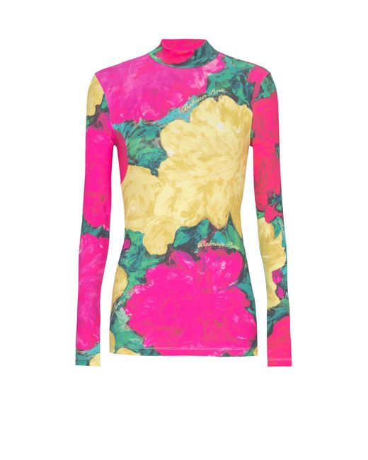 Balmain Pink Printed High-Neck Top