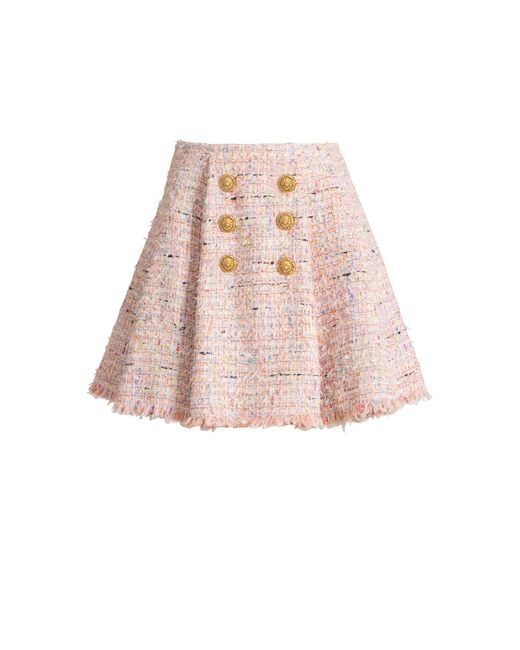 Balmain Pink Flared Tweed Skirt