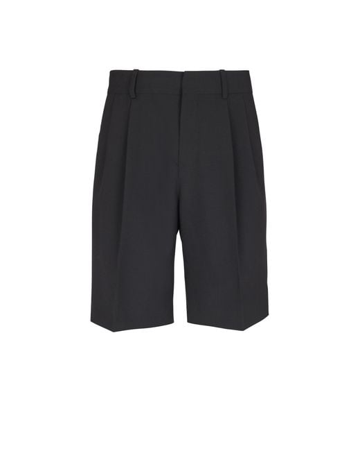 Balmain Black Wool Darted Bermuda Shorts for men