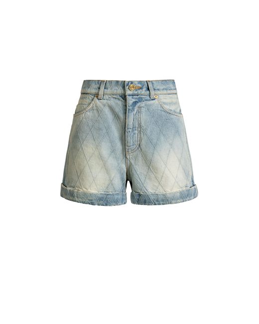 Balmain Blue Topstitched Denim Shorts
