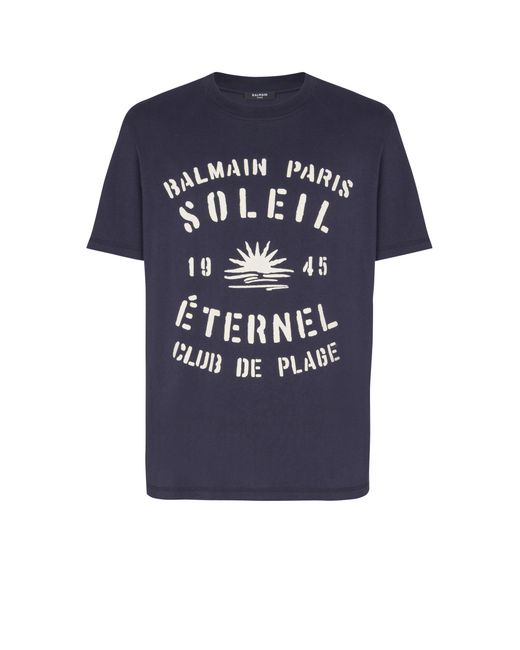 Balmain Blue Flocked Soleil T-Shirt for men