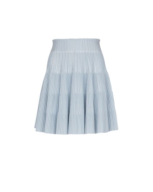 Balmain Blue A-Line Textured Knit Skirt