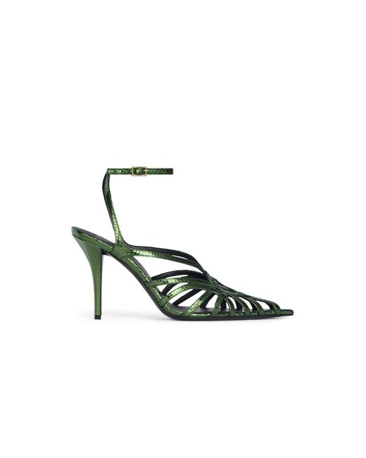 Balmain White Python-Effect Leather Cage Sandals