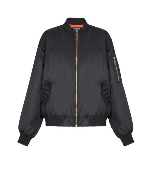Balmain Black Printed Nylon Bomber Jacket for men