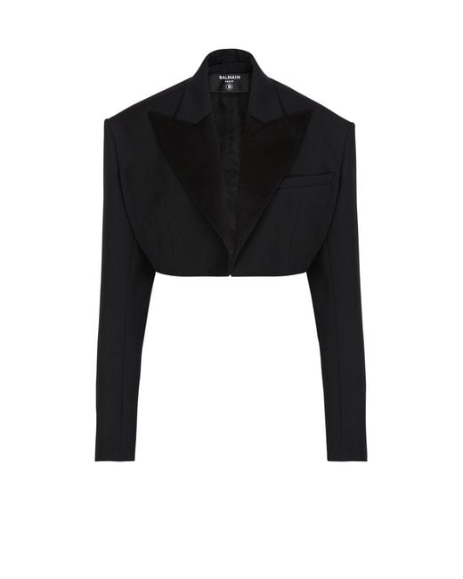 Balmain Black Cropped Grain De Poudre Jacket