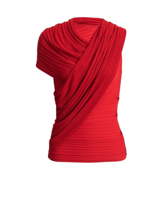 Balmain Red Sleeveless Asymmetrical Viscose Top