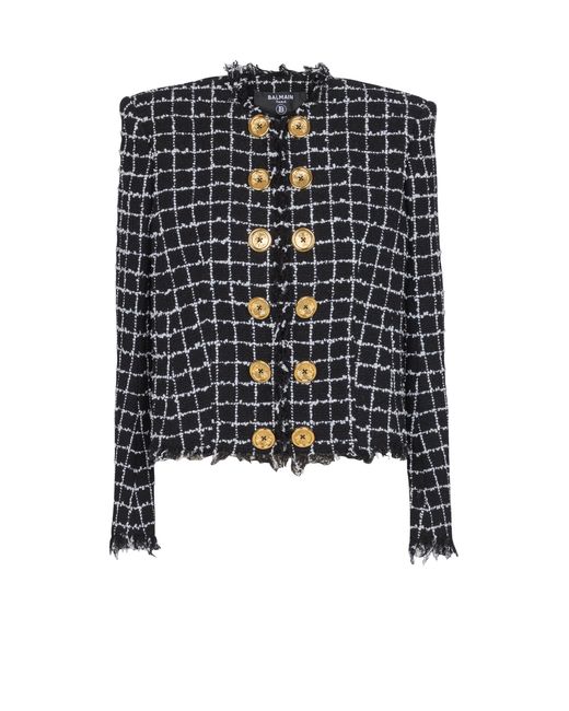 Balmain Blue Cropped Tweed Jacket