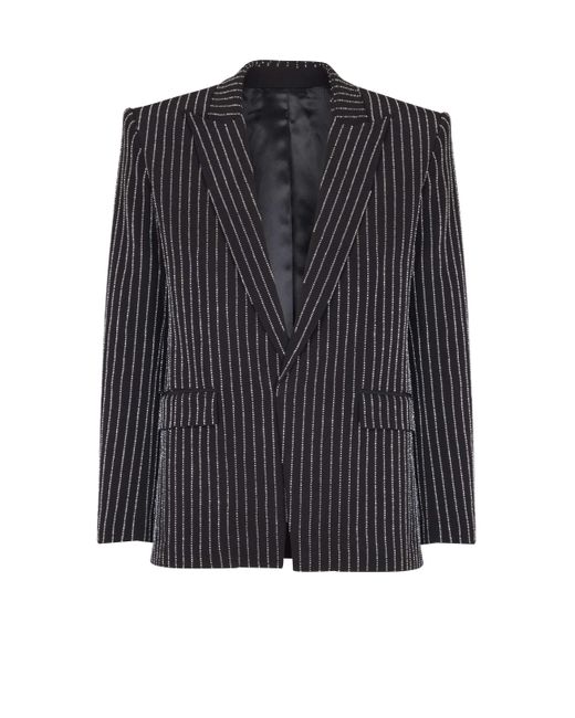 Balmain Black 1-Button Wool Jacket With Crystal Stripes for men