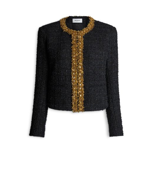 Balmain Black Embroidered Tweed Jacket