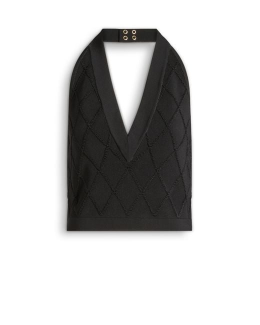 Balmain Black Quilted Knit Halterneck Top