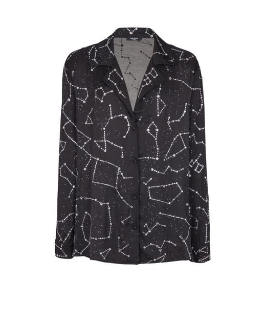 Balmain Men's Black Pajama Shirt With Constellation Rhinestones