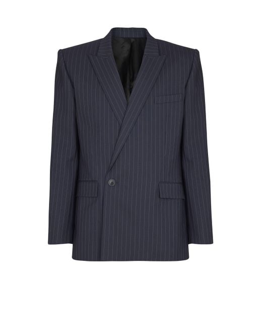 Balmain Blue Wool Pinstripe Blazer for men