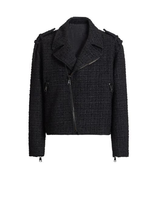 Balmain Black Tweed Biker Jacket for men