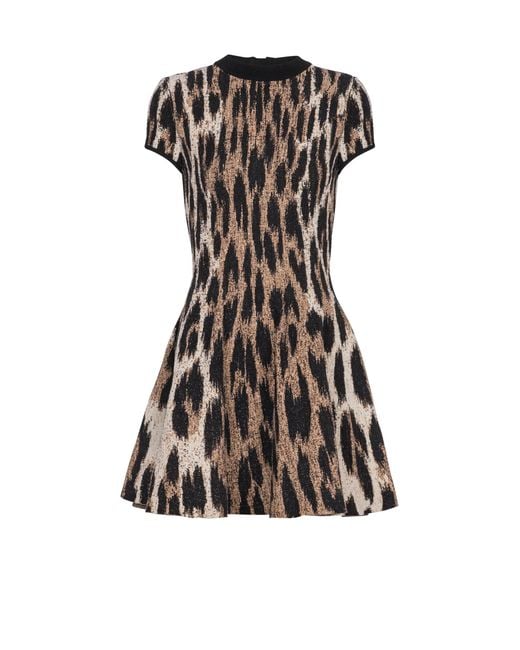 Balmain Black A-Line Leopard Print Jacquard Dress