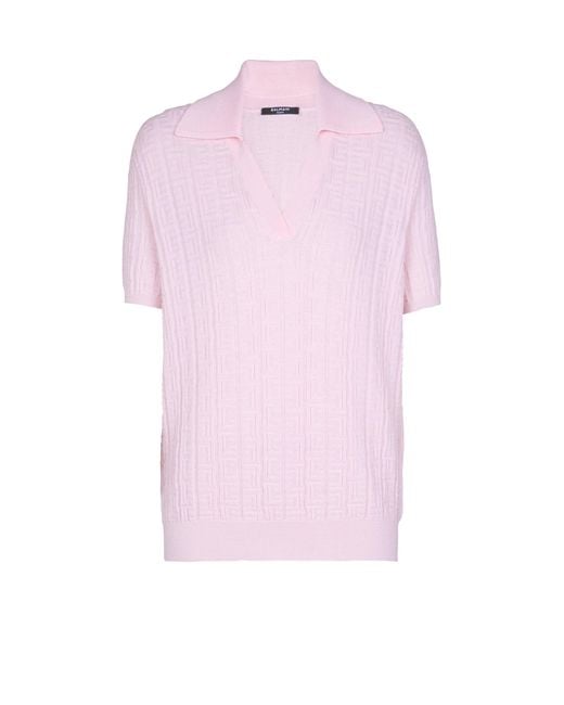 Balmain Pink Monogram Knit Polo