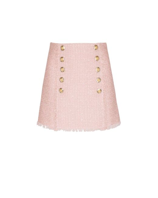 Balmain Pink Short Sequinned Tweed Skirt
