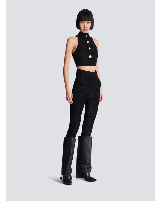Balmain Black Baroque Pattern Buttoned Top